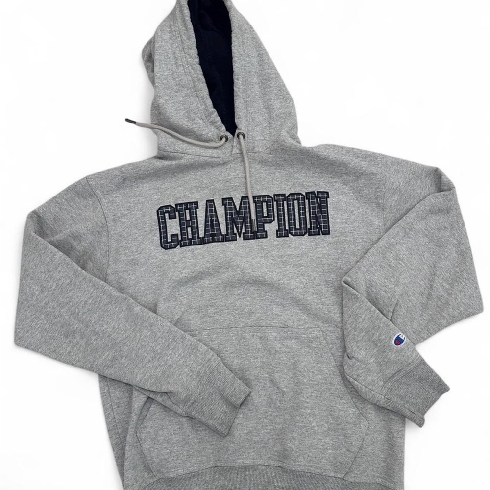 Men’s Grey Champion hoodie with embroidered spell out logo hoodie #CHAMPION